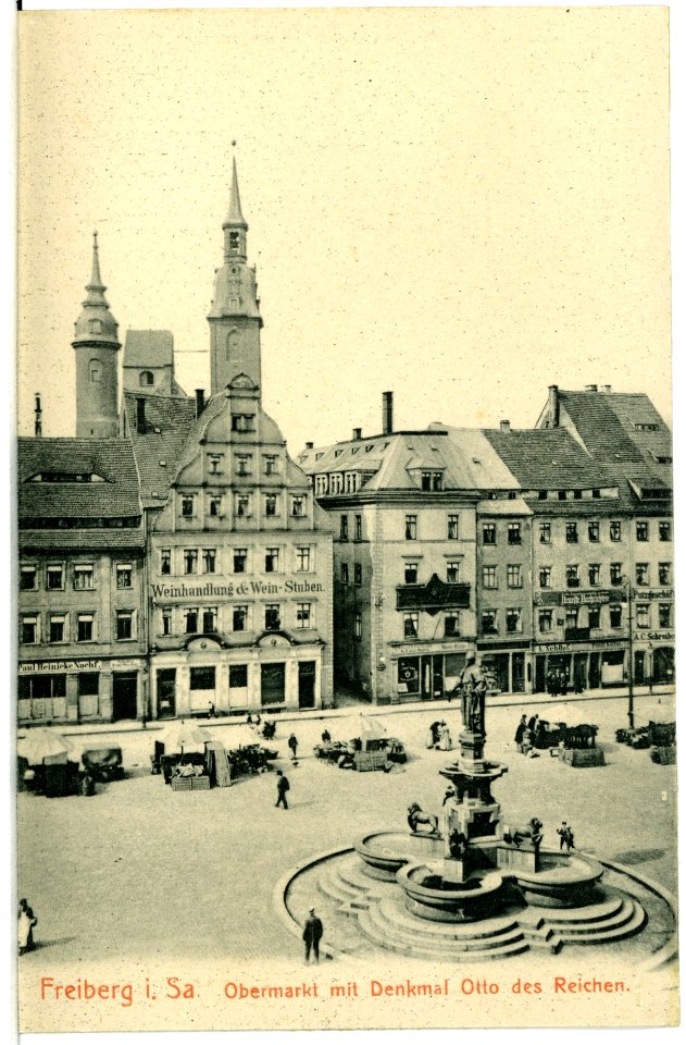 02976-Freiberg-1903-Obermarkt mit Denkmal Otto des Reichen-Brück & Sohn Kunstverlag