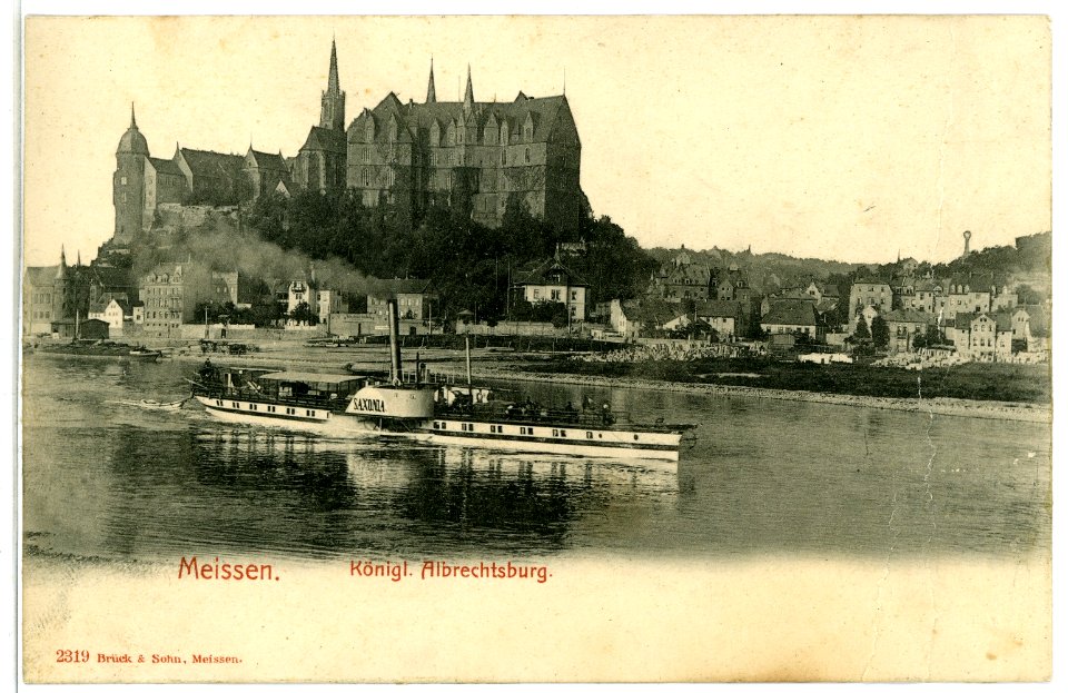 02319-Meißen-1902-Albrechtsburg, Elbe und Dampfer Saxonia-Brück & Sohn Kunstverlag