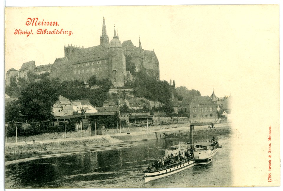 01798-Meißen-1901-Burgberg, Elbe mit Dampfer-Brück & Sohn Kunstverlag