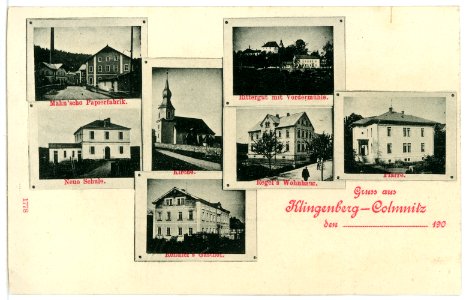 01778-Klingenberg-Colmnitz-1901-Schule, Kirche, Pfarre, Rittergut, Papierfabrik, Gasthof-Brück & Sohn Kunstverlag