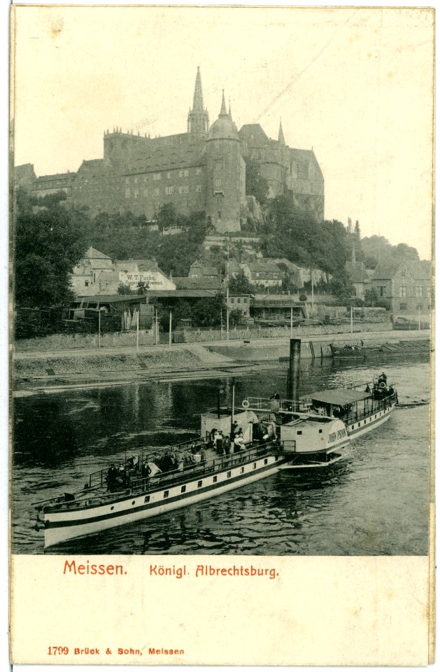 01799-Meißen-1901-Burgberg, Elbe mit Dampfer-Brück & Sohn Kunstverlag