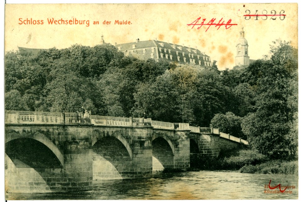 01796-Wechselburg-1901-Schloß und Muldenbrücke-Brück & Sohn Kunstverlag