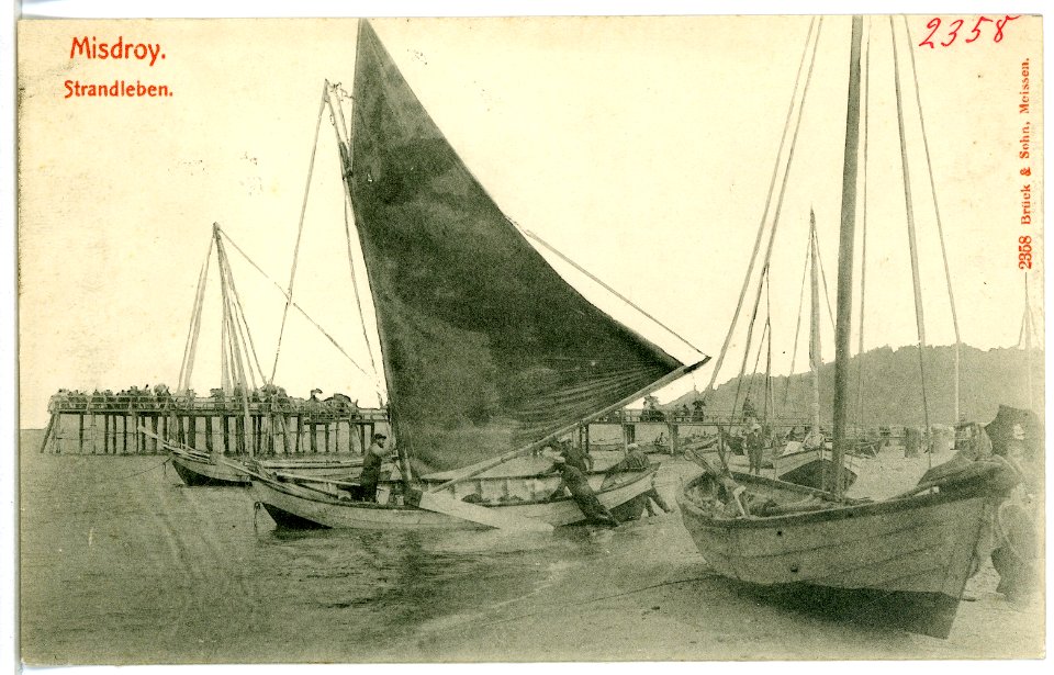 02358-Misdroy-1902-Strand mit Segelschiffen-Brück & Sohn Kunstverlag