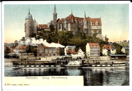 02311-Meißen-1902-Burgberg mit Elbe und Dampfer Bodenbach-Brück & Sohn Kunstverlag