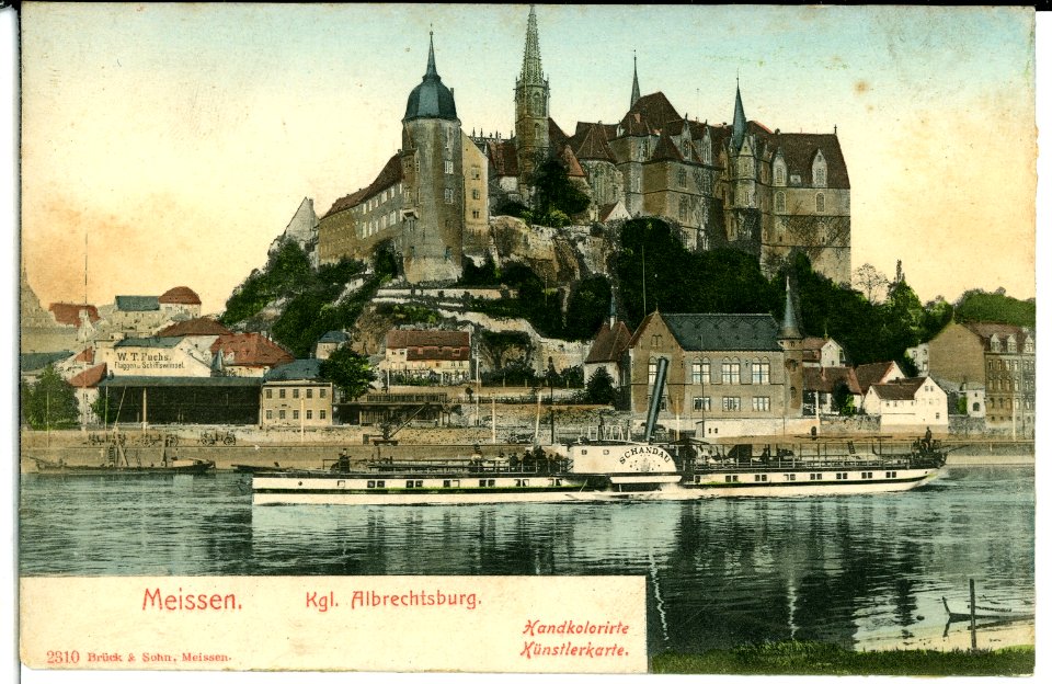 02310-Meißen-1902-Burgberg mit Elbe und Dampfer Schandau-Brück & Sohn Kunstverlag