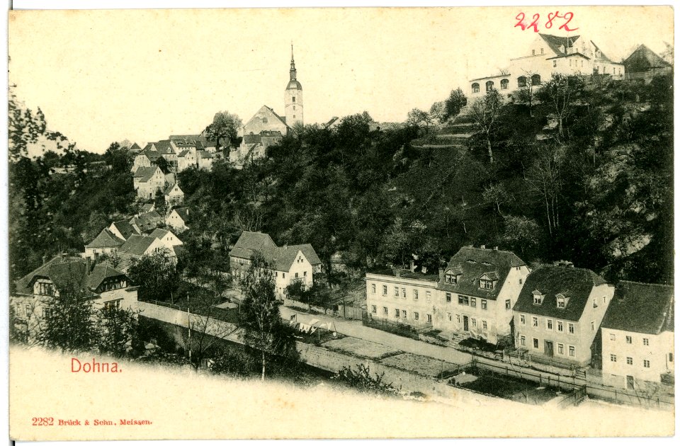 02282-Dohna-1902-Ort mit Kirche-Brück & Sohn Kunstverlag