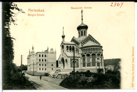 02367-Marienbad-1902-Bürgerschule, Russische Kirche-Brück & Sohn Kunstverlag
