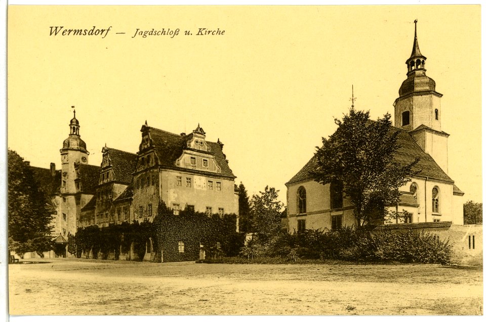02567-Wermsdorf-1902-Jagdschloß und Kirche-Brück & Sohn Kunstverlag