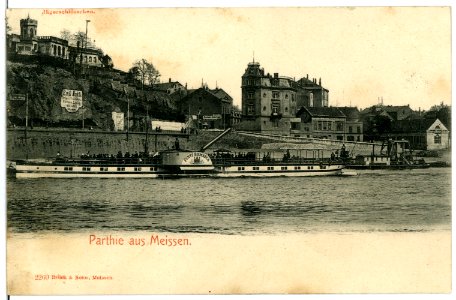 02260-Meißen-1902-Cölln, Jägerschlößchen, Elbe mit Dampfer-Brück & Sohn Kunstverlag