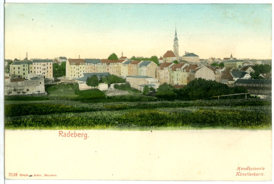 02118-Radeberg-1901-Ansicht mit Kirche-Brück & Sohn Kunstverlag