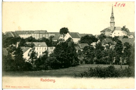 02116-Radeberg-1901-Ansicht mit Kirche-Brück & Sohn Kunstverlag
