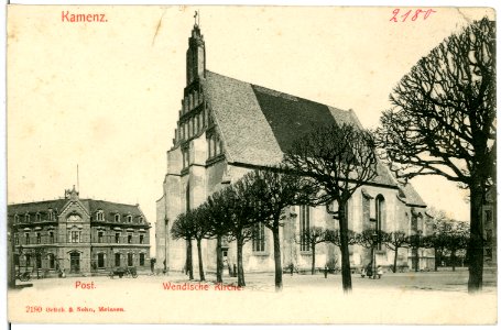 02180-Kamenz-1901-Post und Wendische Kirche-Brück & Sohn Kunstverlag