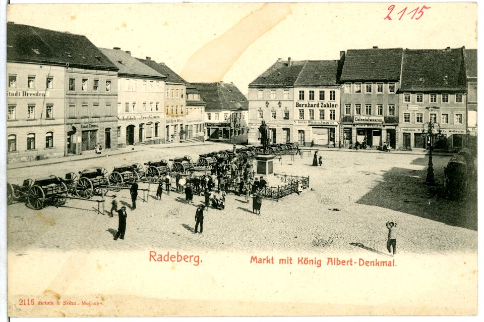 02115-Radeberg-1901-Markt mit König Albert Denkmal-Brück & Sohn Kunstverlag