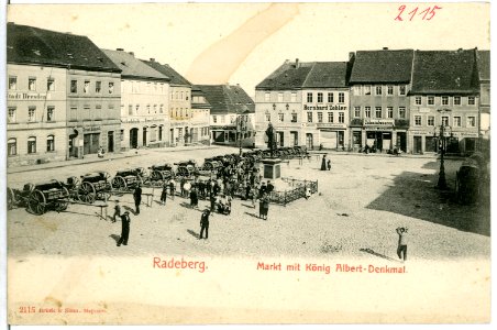02115-Radeberg-1901-Markt mit König Albert Denkmal-Brück & Sohn Kunstverlag