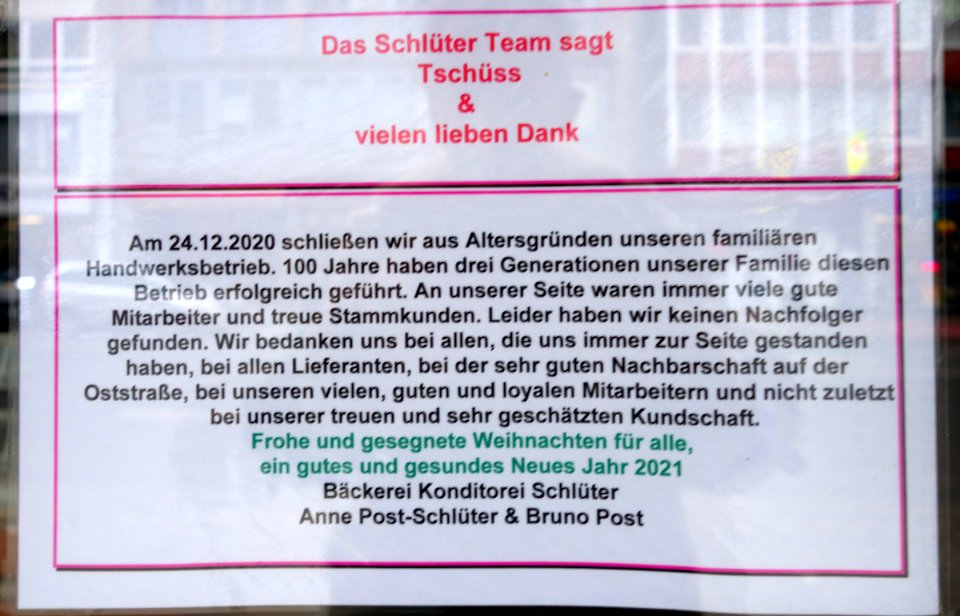 Bäckerei Schlüter, Düsseldorf, Oststraße Geschäftsaufgabe (1)