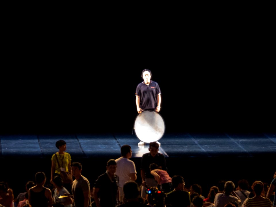 Staff Taken White Board on Stage for Television Cameras Adjusting Focus 20140712