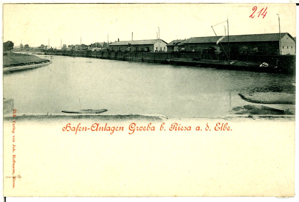 00214-Gröba b. Riesa-1898-Hafenanlagen an der Elbe-Brück & Sohn Kunstverlag