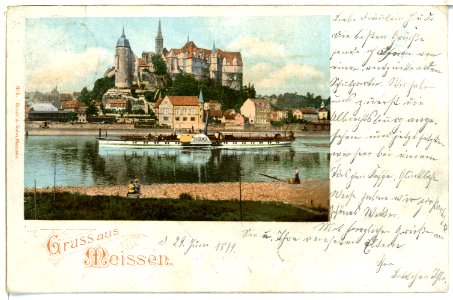 00005-Meißen-1897-Burgberg, Elbe und Dampfer Bohemia-Brück & Sohn Kunstverlag