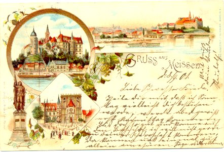 00019-Meißen-1897-Albrechtsburg und Dom, Altstadt und Brücke, Albrechtdenkmal 1-Brück & Sohn Kunstverlag