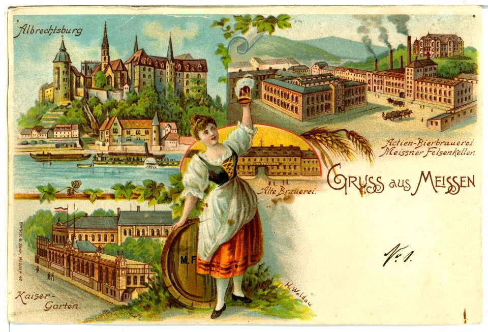 00001-Meißen-1897-Albrechtsburg, Felsenkeller-Brauerei, Kaisergarten-Brück & Sohn Kunstverlag