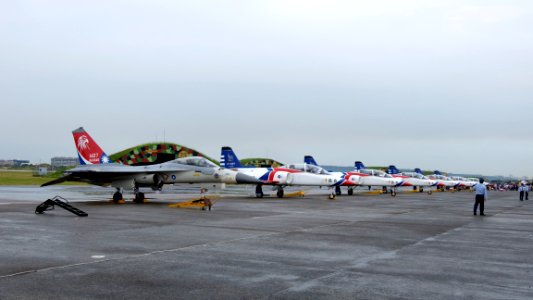 ROCAF F-CK-1A 1427 and Thundertigers AT-3s Parked at Hsinchu Air Force Base Apron 20151121