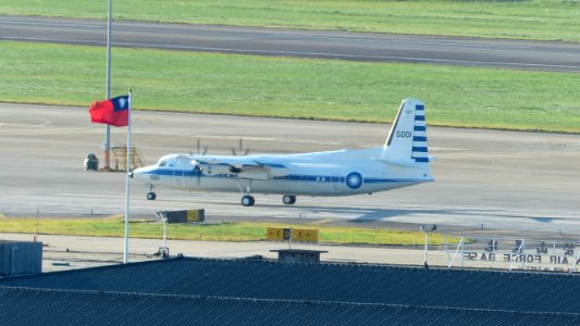 ROCAF Fokker 50 5001 Taxiing at Songshan Air Force Base Apron 20140915