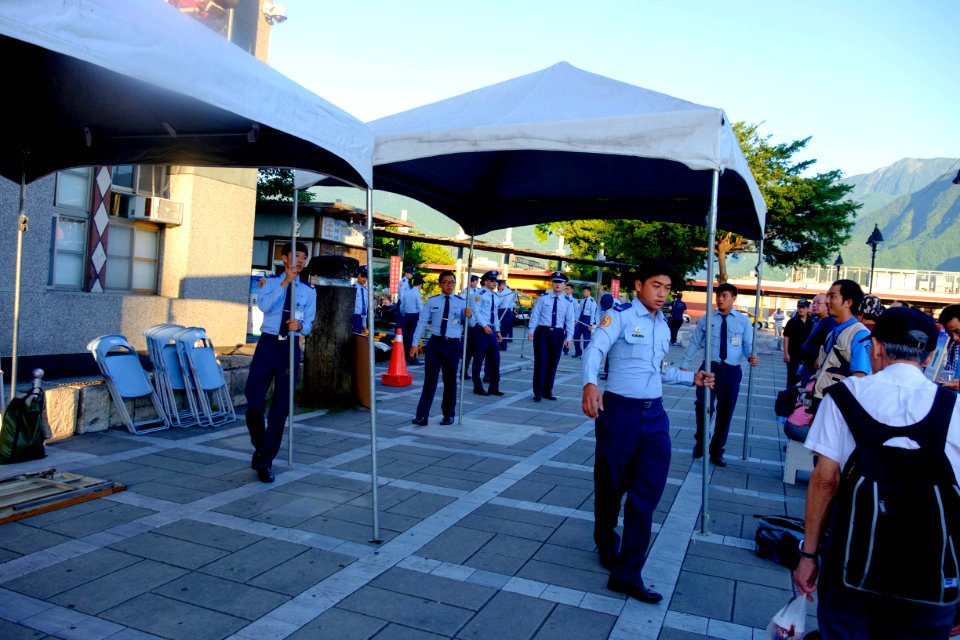 ROCAF Sergeants Moving Tent in Front of Hualien County Tourist Service Center 20170923