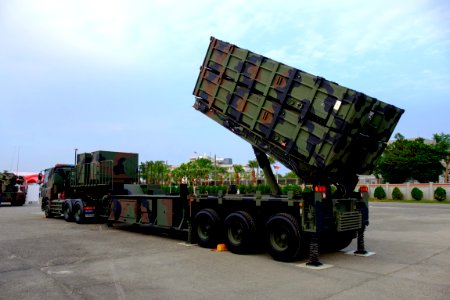 ROCN Hsiung Feng II & Hsiung Feng III Anti-Ship Missile Launchers Trailer and Truck Display at Zuoying Naval Base Ground Left Rear View 20161112