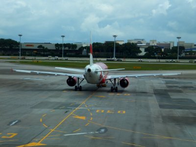 Rear View of AirAsia Airbus A320-214 9M-AFB in Singapore Changi Airport Apron 20130211