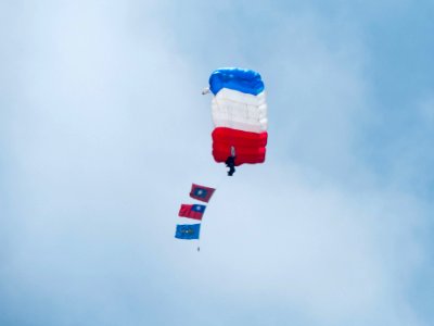 ROCA Dragon Team Crew with Military Flags of the Republic of China Descending over Military Academy Ground 20140531a