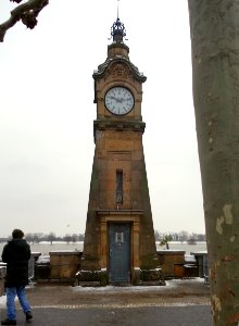Rheinpegeluhr bei Hochwasser, Düsseldorf, 7. Februar 2021
