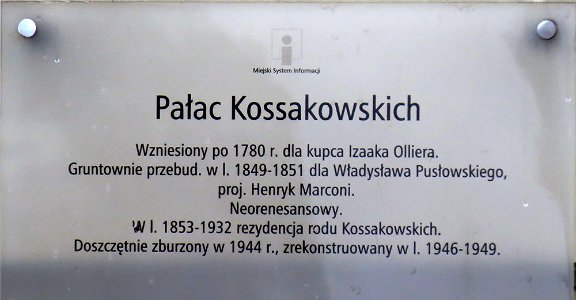 Pałac Kossakowskich w Warszawie 02 tablica