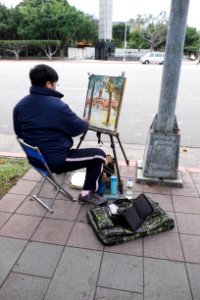 Painter in Sidewalk of Ketagalan Blvd 20150210