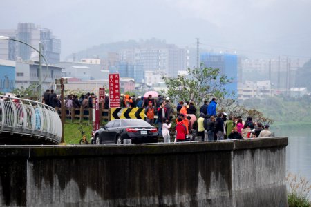 People Watching Rescue Operation in North Riverside of Keelung River, Xizhi District 20150204