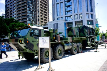 Patriot PAC-2 Launcher with HEMTT Display at Sidewalk of Section 2, Xianmin Blvd 20140906a