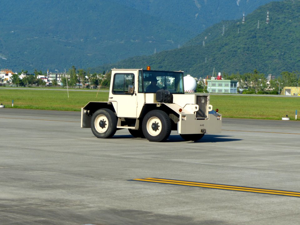 Pushback Tractor Moving at Hualien Air Force Base Runway 20170923