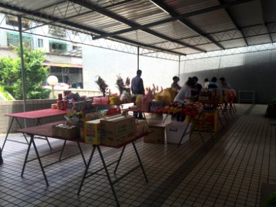 Preparing Ghost Festival in New Silicon Valley Commerical Building Plaza 20160817c