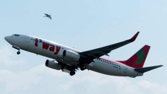 T'Way Air Boeing 737-8GJ HL8021 Taking off from Taipei Songshan Airport 20150913a