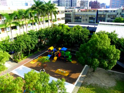 Taipei Municipal Minquan Elementary School Playground East Area View from Shijiang Building 20091108 photo