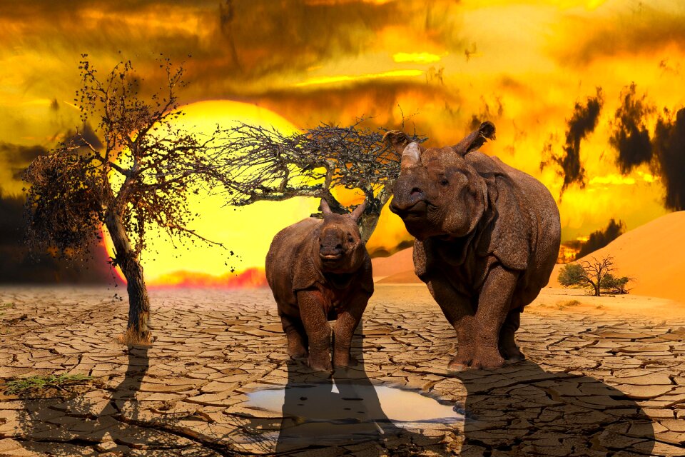 Climate change composing rhino photo