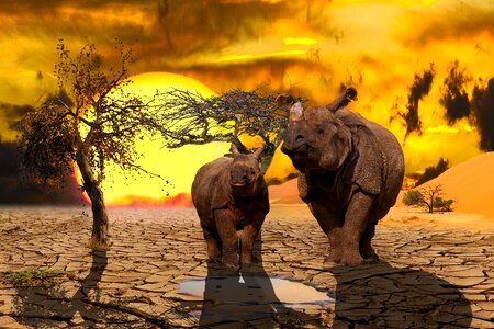 Climate change composing rhino photo