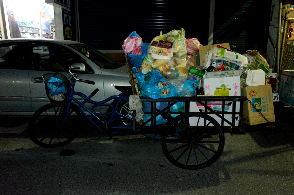 Tricycle Loaded Recycle Items in Lane 11, Xindong Street 20150820