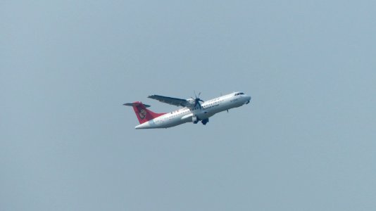 TransAsia Airways ATR 72-500 B-22812 Taking off from Taipei Songshan Airport 20140926a