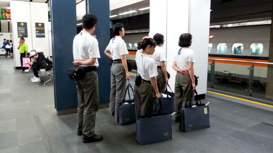 THSR Train Staff Line up at 3rd Platform of THSR Taipei Station 20151024