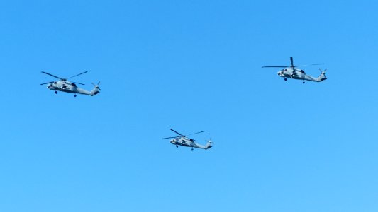 Three ROCN S-70C(M)s Formation Flight over Zuoying Naval Base in Morning 20141123a