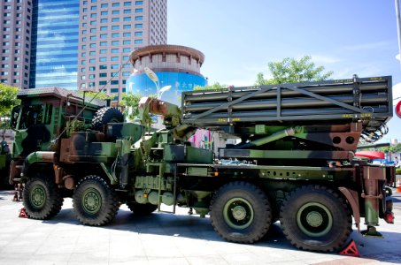 Thunderbolt 2000 Multiple Launch Rocket System Display at Sidewalk of Section 2, Xianmin Blvd 20140906b