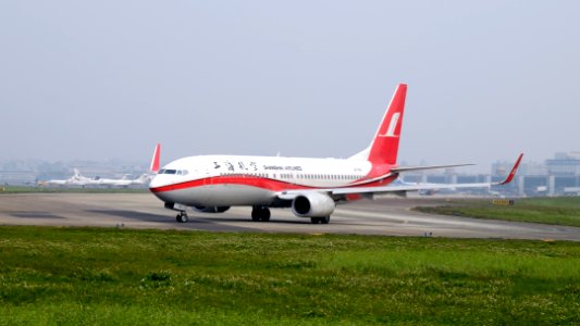 Shanghai Airlines Boeing 737-86D B-1741 Departing from Taipei Songshan Airport 20160229c
