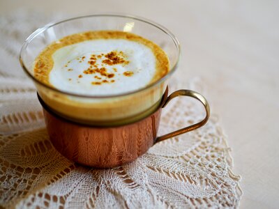 Cup golden milk turmeric latte photo