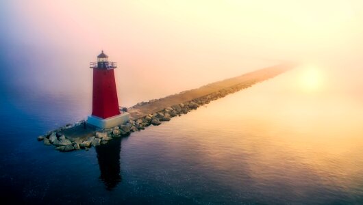 Sunrise fog jetty photo