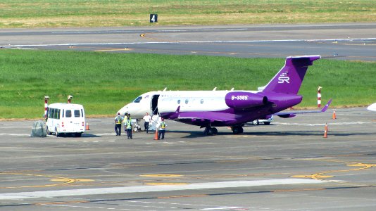 Sparkle Roll Jet Embraer Legacy 500 B-3385 Parked at Taipei Songshan Airport Apron 20160821a